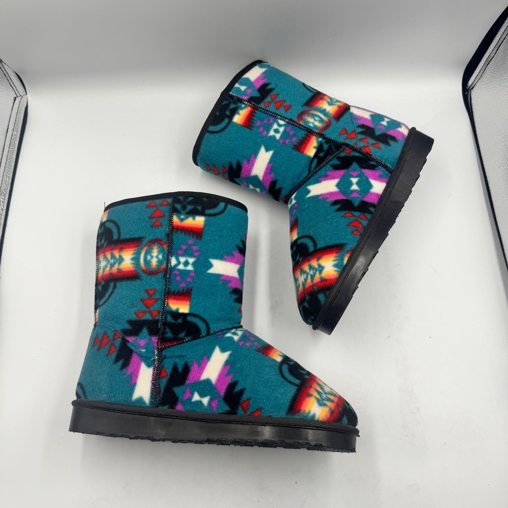 QICAI Southwestern Geometric Fleece Lined Boots Teal Purple US 8 EU 39